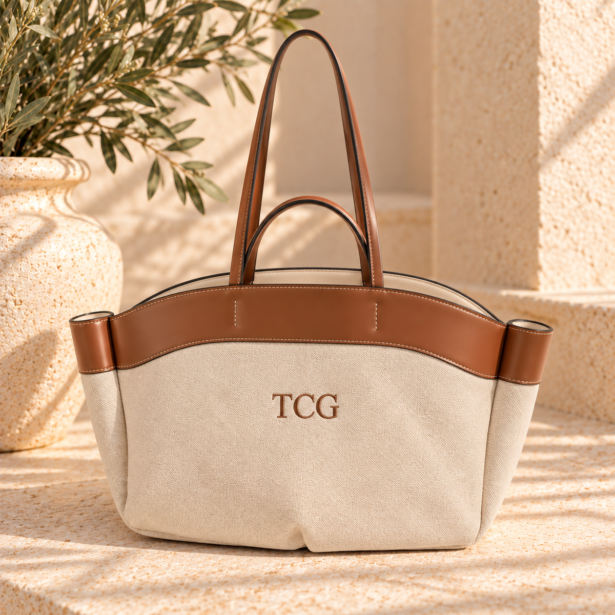 Personalised Tote Bag | Leather Detail Bag