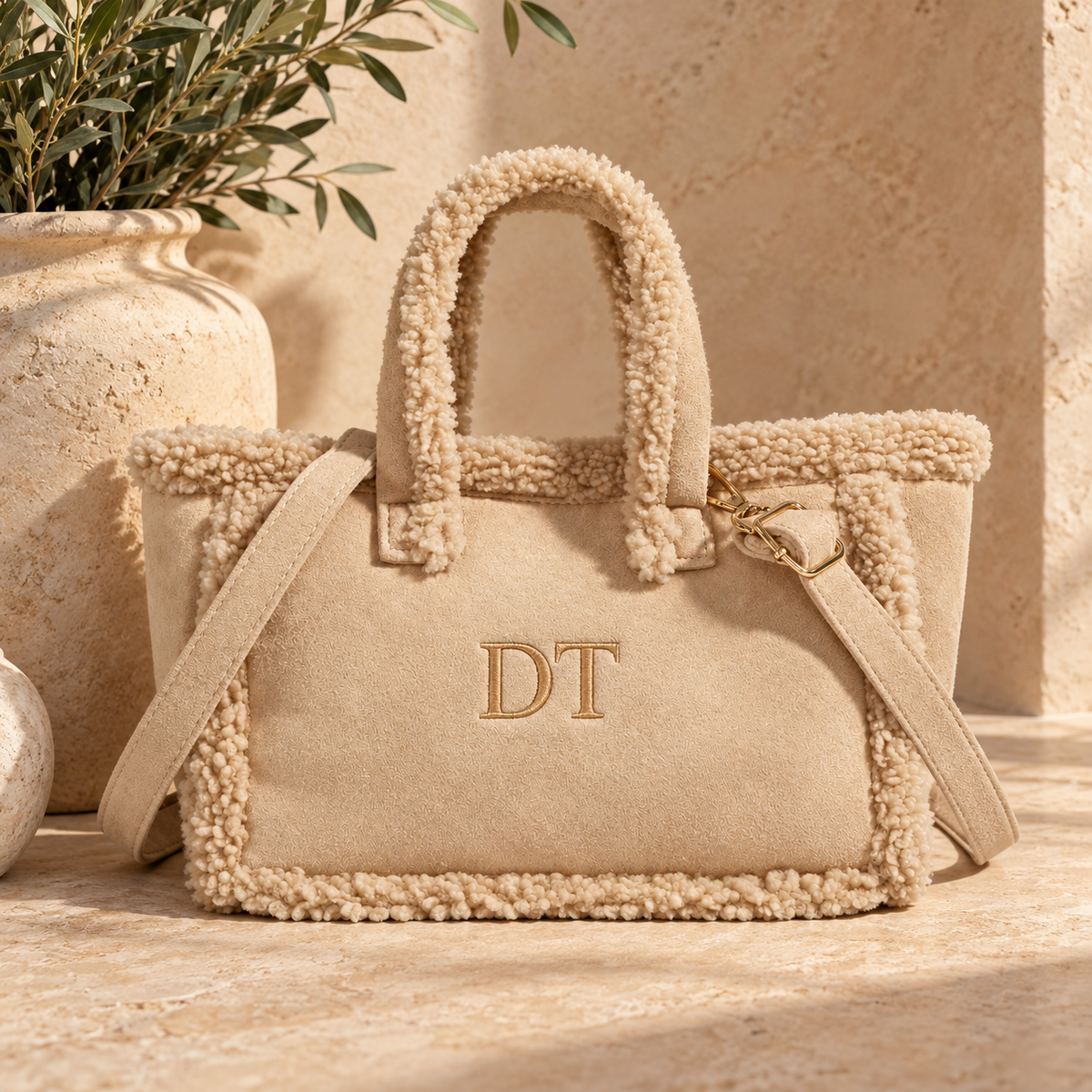 Personalised Teddy Trim Handbag | Women's Handbag