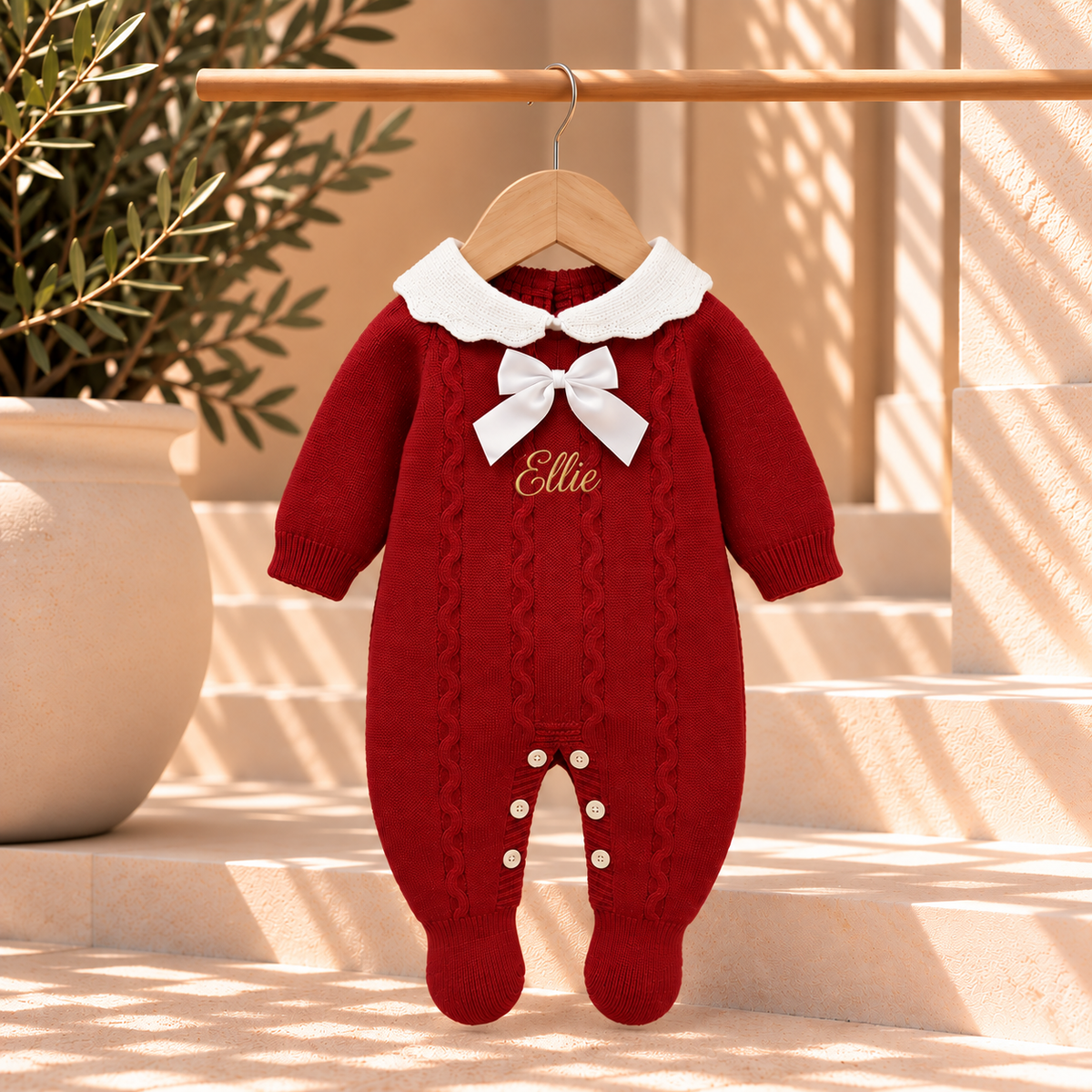 Personalised Knitted Baby Romper | Baby Christmas Outfit