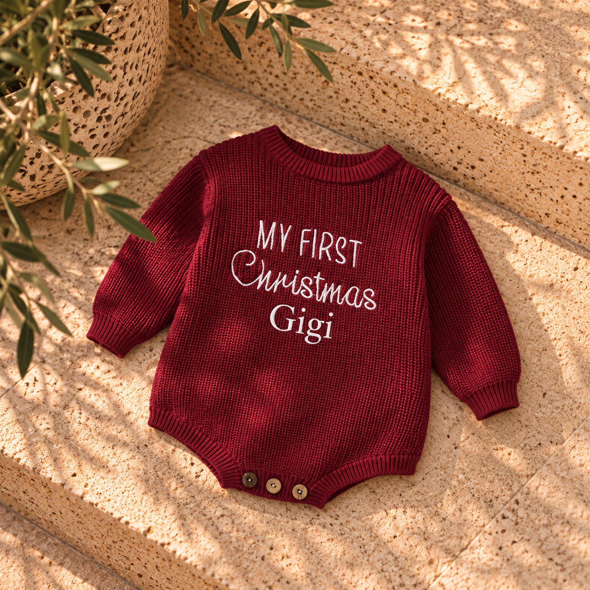 Personalised My First Christmas Romper | Knitted Baby Christmas Outfit