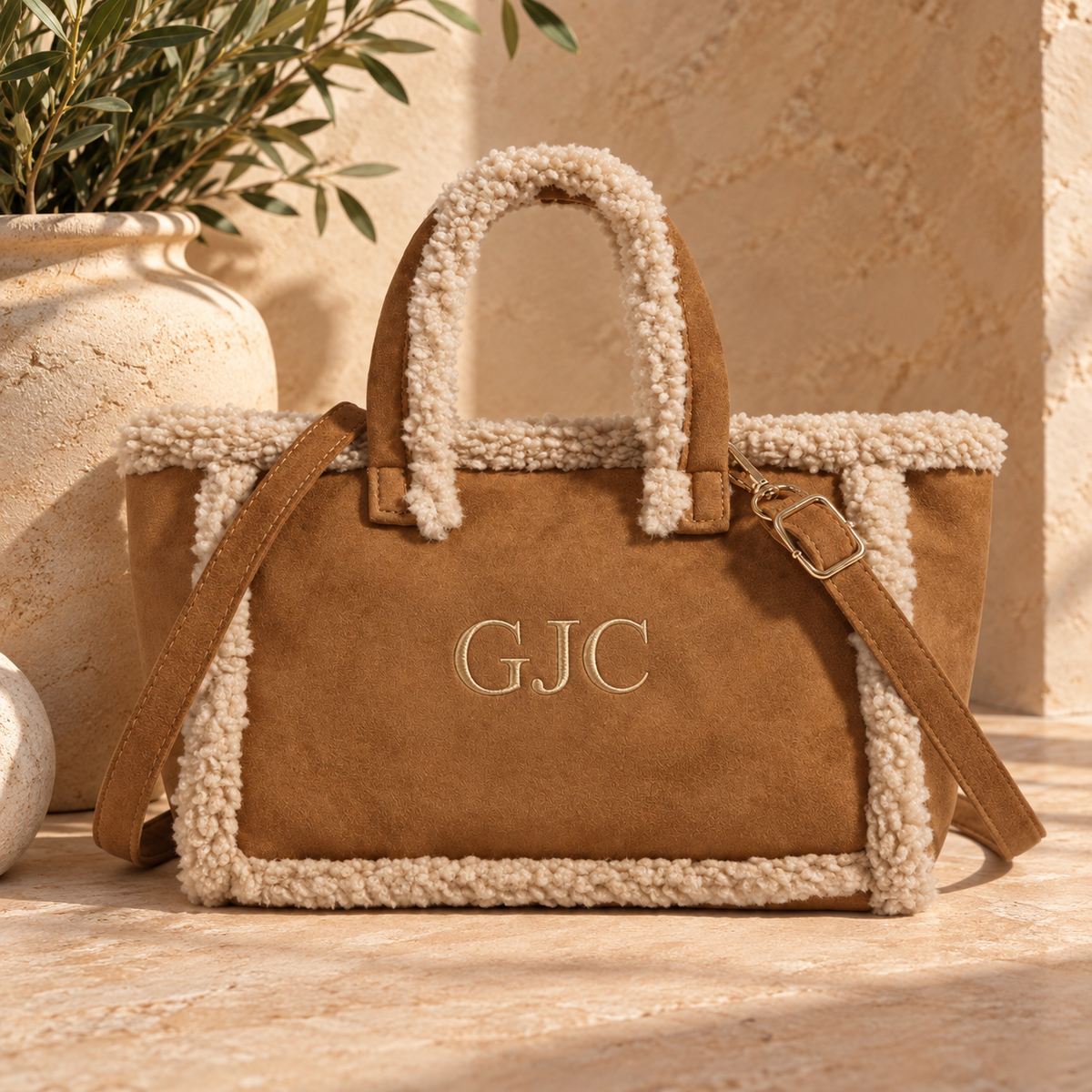 Personalised Teddy Trim Handbag | Women's Handbag