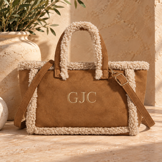 Gepersonaliseerde handtas met teddy-afwerking | Dameshandtas