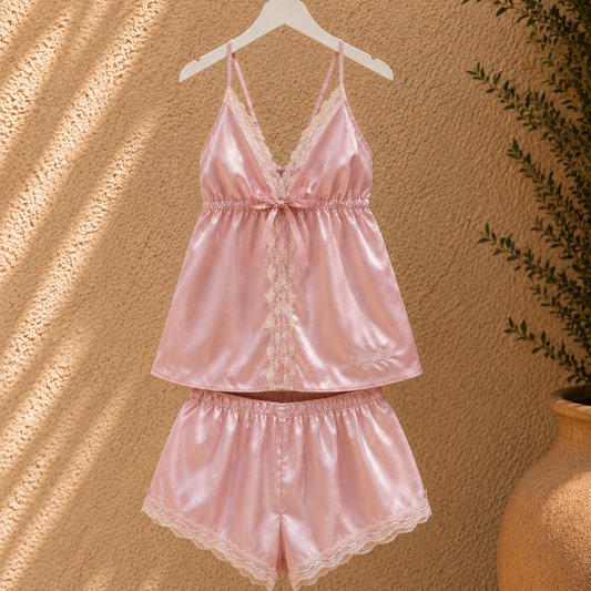 Personalised Lace Trim Pyjamas | Satin Cami Set