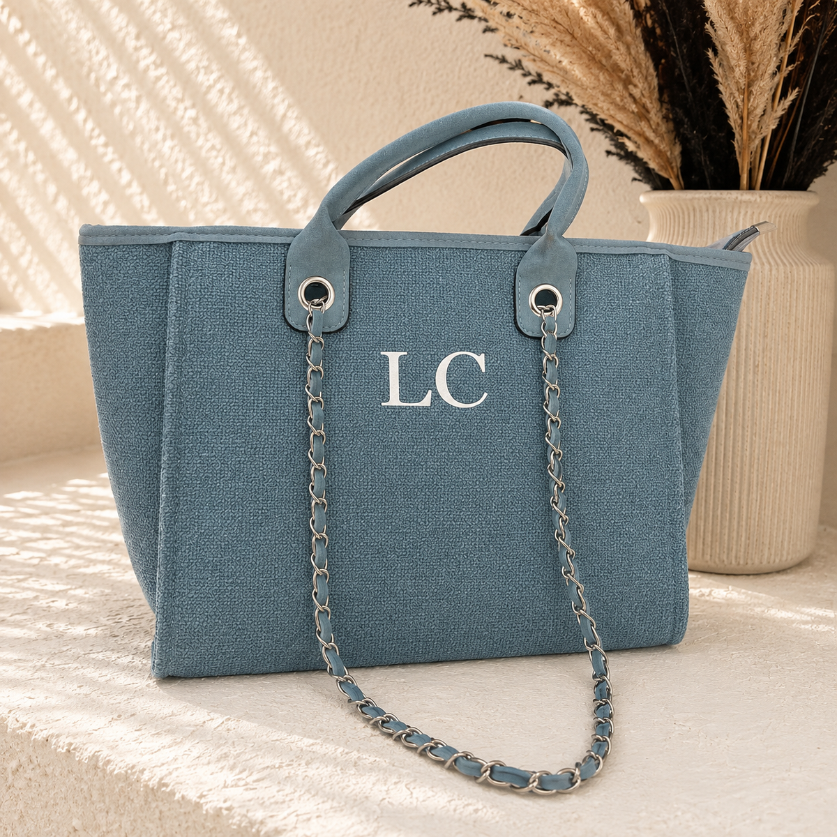 Gepersonaliseerde blauwe draagtas | Tas met eigen initiaal