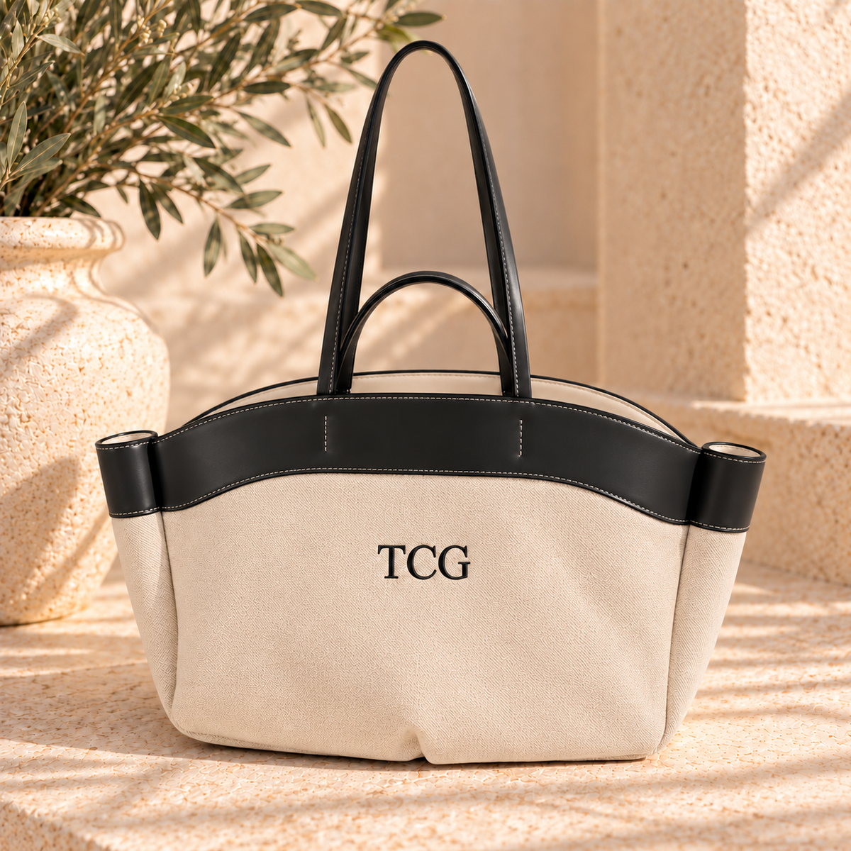Personalised Tote Bag | Leather Detail Bag