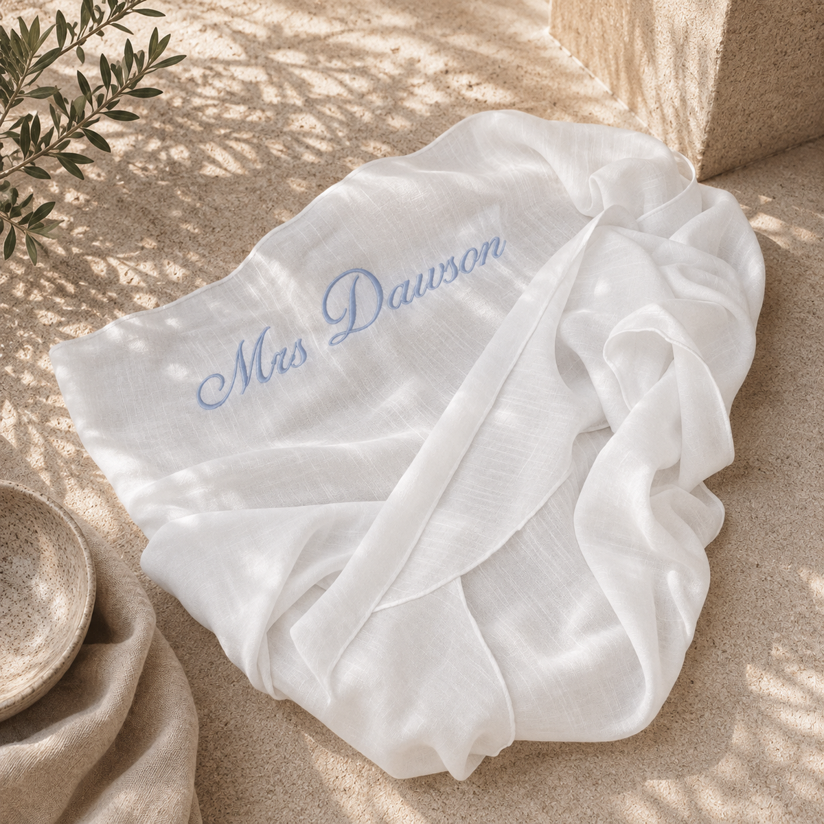 Gepersonaliseerde bruids-sarong | Geborduurde strand-cover-up