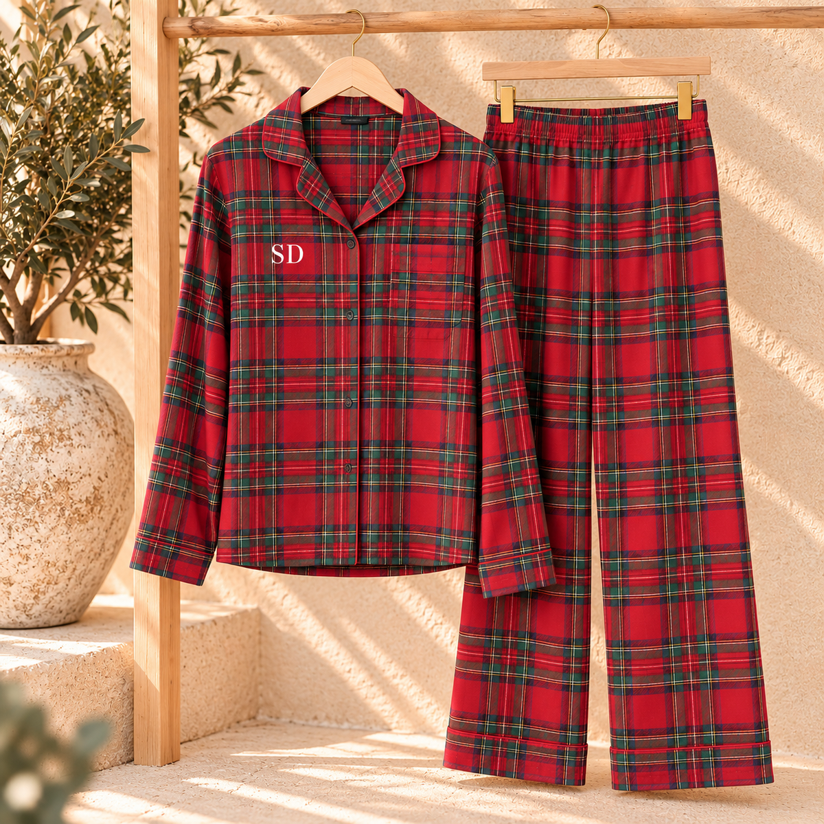 Personalised Christmas Pyjamas | Red Tartan PJs