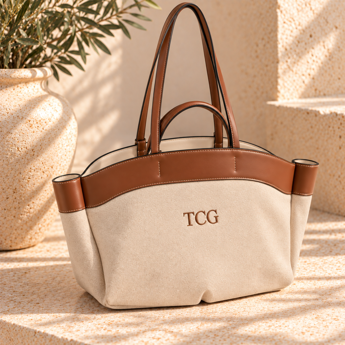 Personalised Tote Bag | Leather Detail Bag