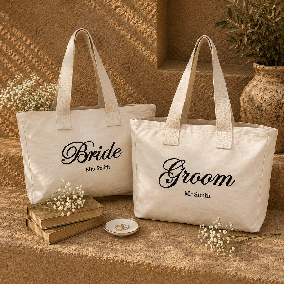 Gepersonaliseerde trouw-tote bag | Custom Mr & Mrs tas