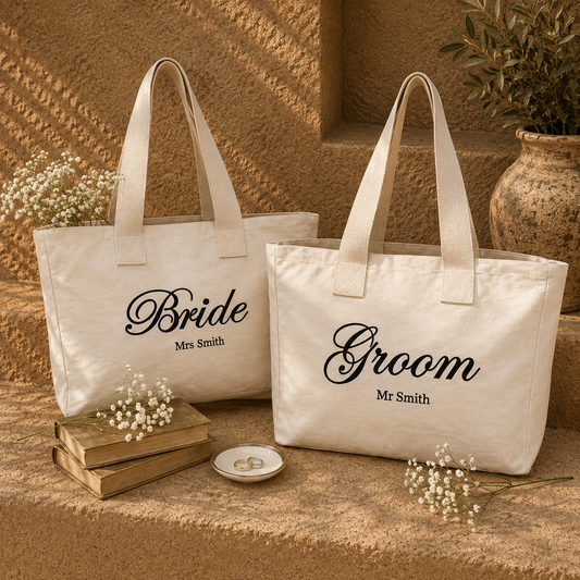 Gepersonaliseerde trouw-tote bag | Custom Mr & Mrs tas